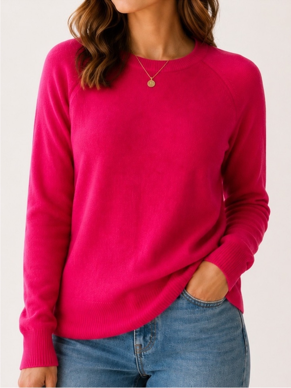 Halogen 100% Cashmere Classic Crewneck Sweater Women’s SZ L in Hot Pink